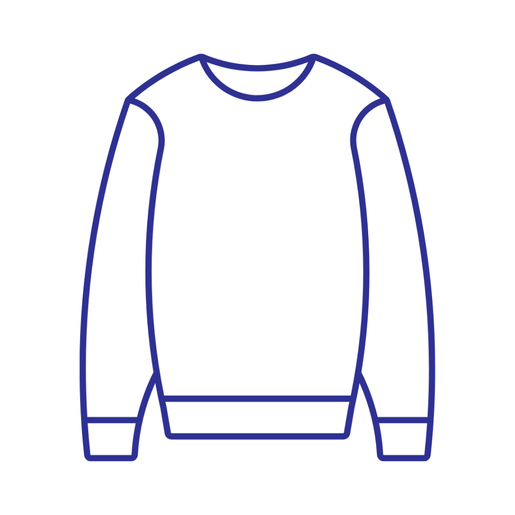 Illustration of a sweater with a round neck and long sleeves.