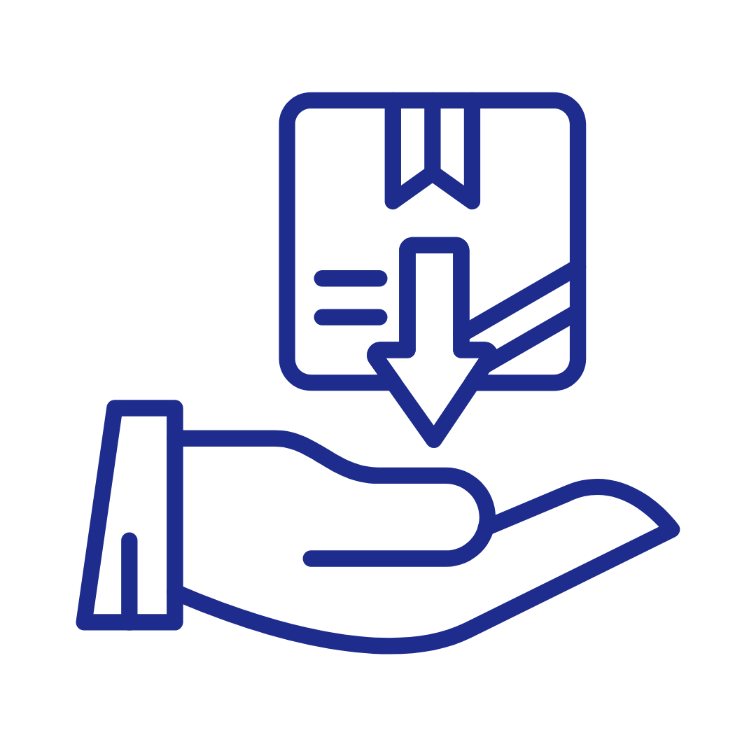 An icon representing a hand receiving a package, highlighting delivery services.