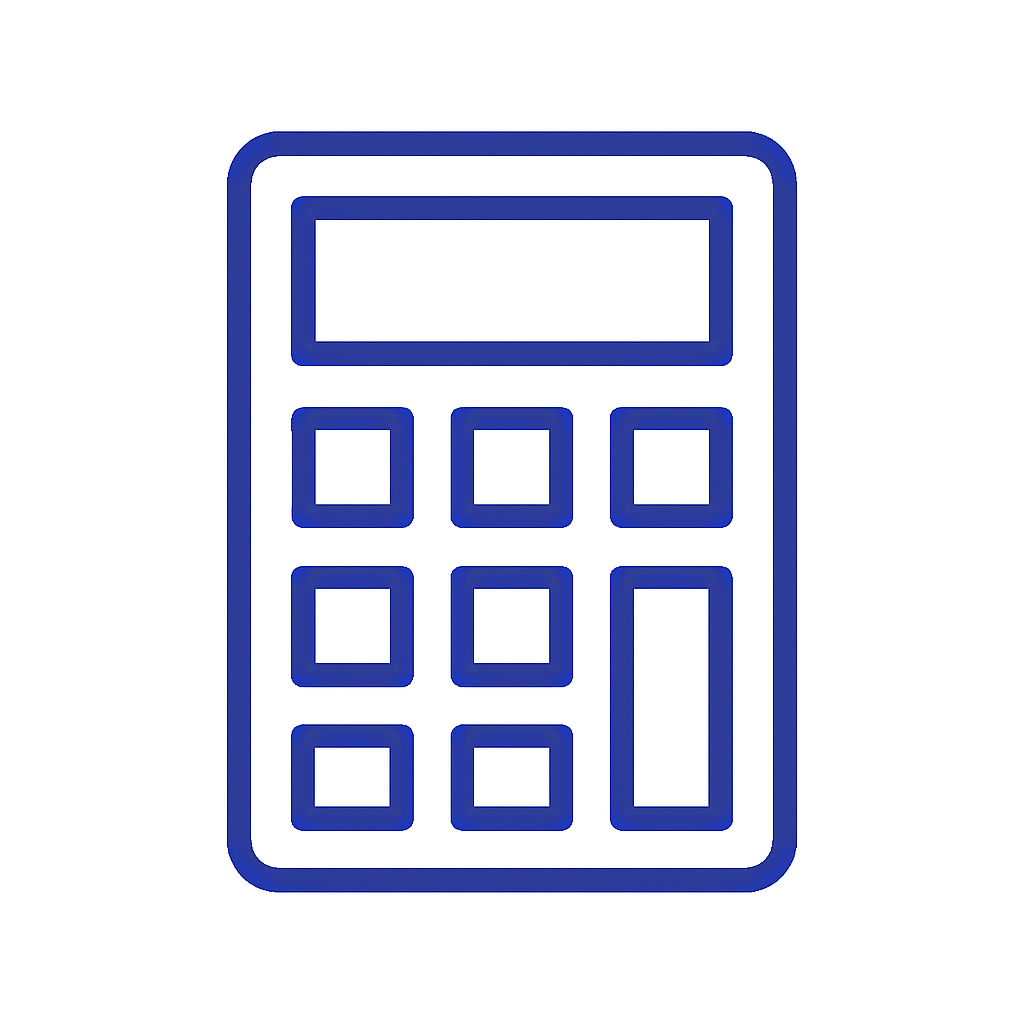 A calculator icon in blue outline style.